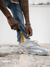 Load image into Gallery viewer, Distressed Track Denim - Light Stone